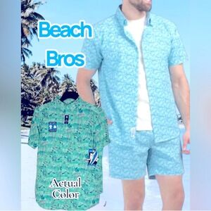 Beach Bros Mens Swim Set Size M Green Tropical Cabana 4 Way Stretch Quick Dry